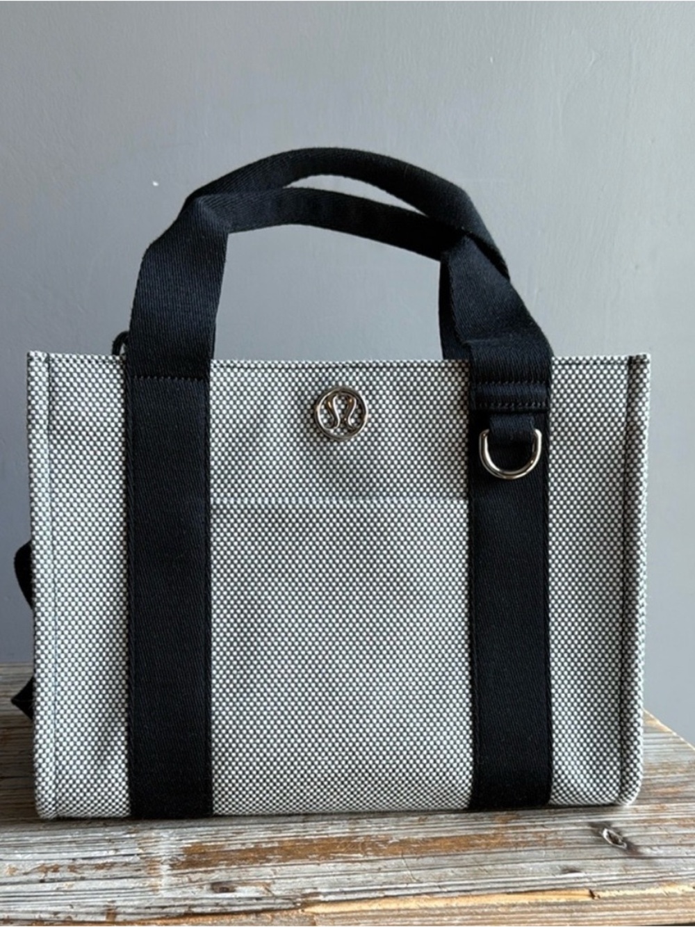 lululemon athletica Two-Tone Beige and Black Canvas Tote